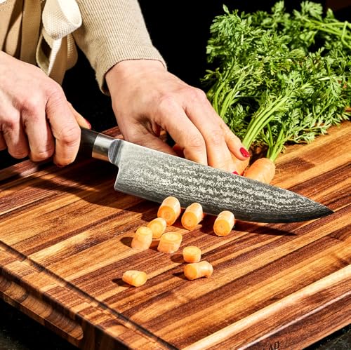 Image of HexClad Espresso 6 Piece Japanese Damascus Stainless Steel Blade Essential Knife Set, Full Tang Construction, Pakkawood Handle