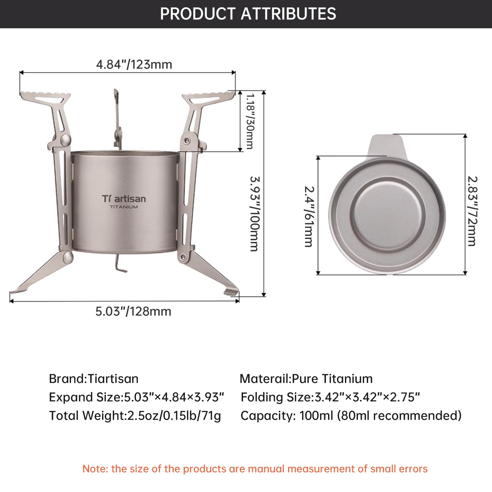 Ti artisan Titanium Alcohol Stove Ultralight Alcohol Burner Mini Spirit Cooker with Foldable Stands Brackets and Cover For Camping Backpacking Hiking Survival