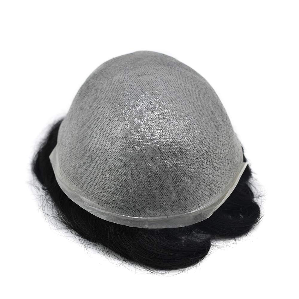 Mens Toupee Invisible Men Hair Replacement System Ultra Thin Skin 0.04mm All V-Looped Hairpiece Toupee for Men FACE MIRACLE (8"*10", 1B# Off Black-90% Light Density)
