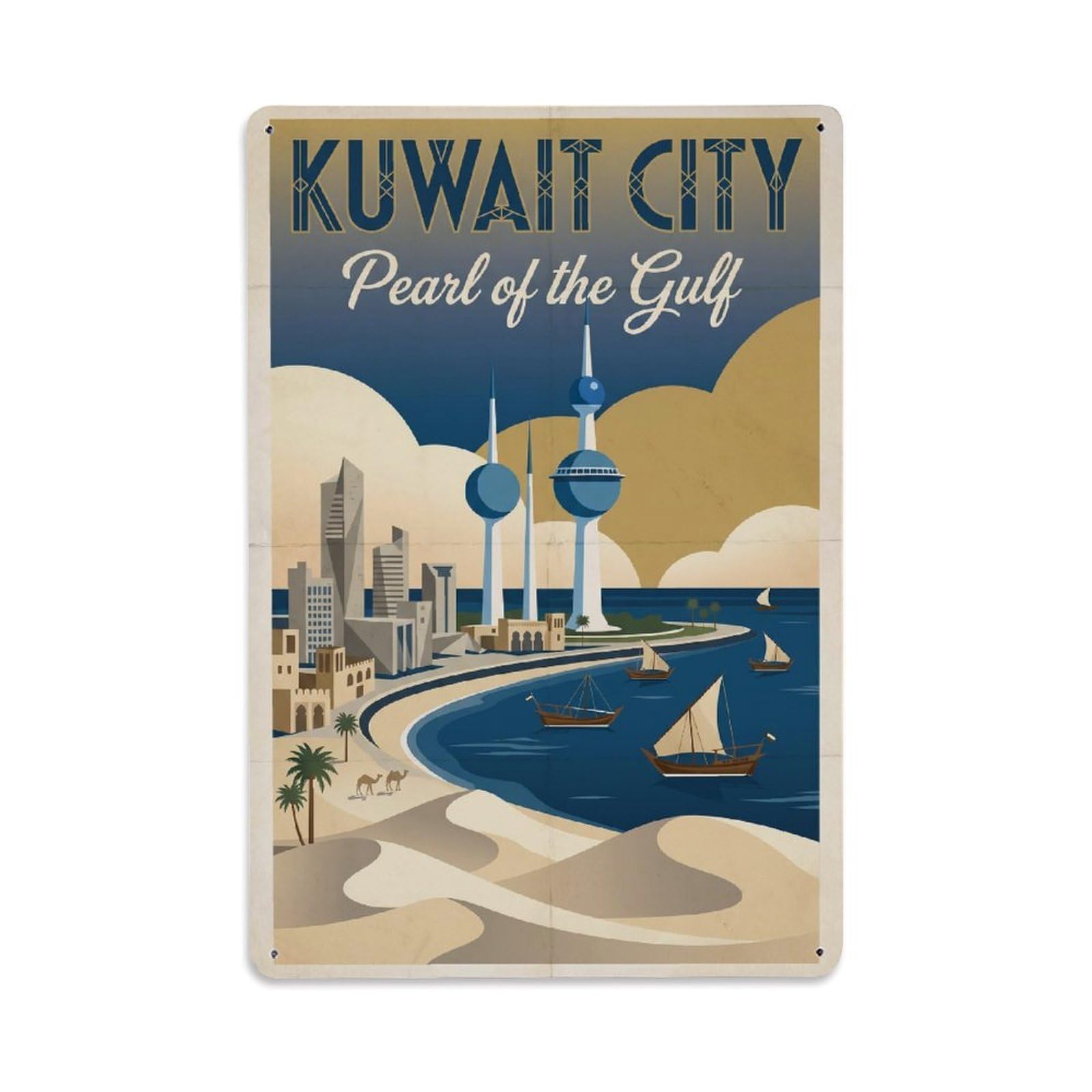 Gead 8X12inch Style Travel Retro Kuwait Kuwait City Metal Tin Sign