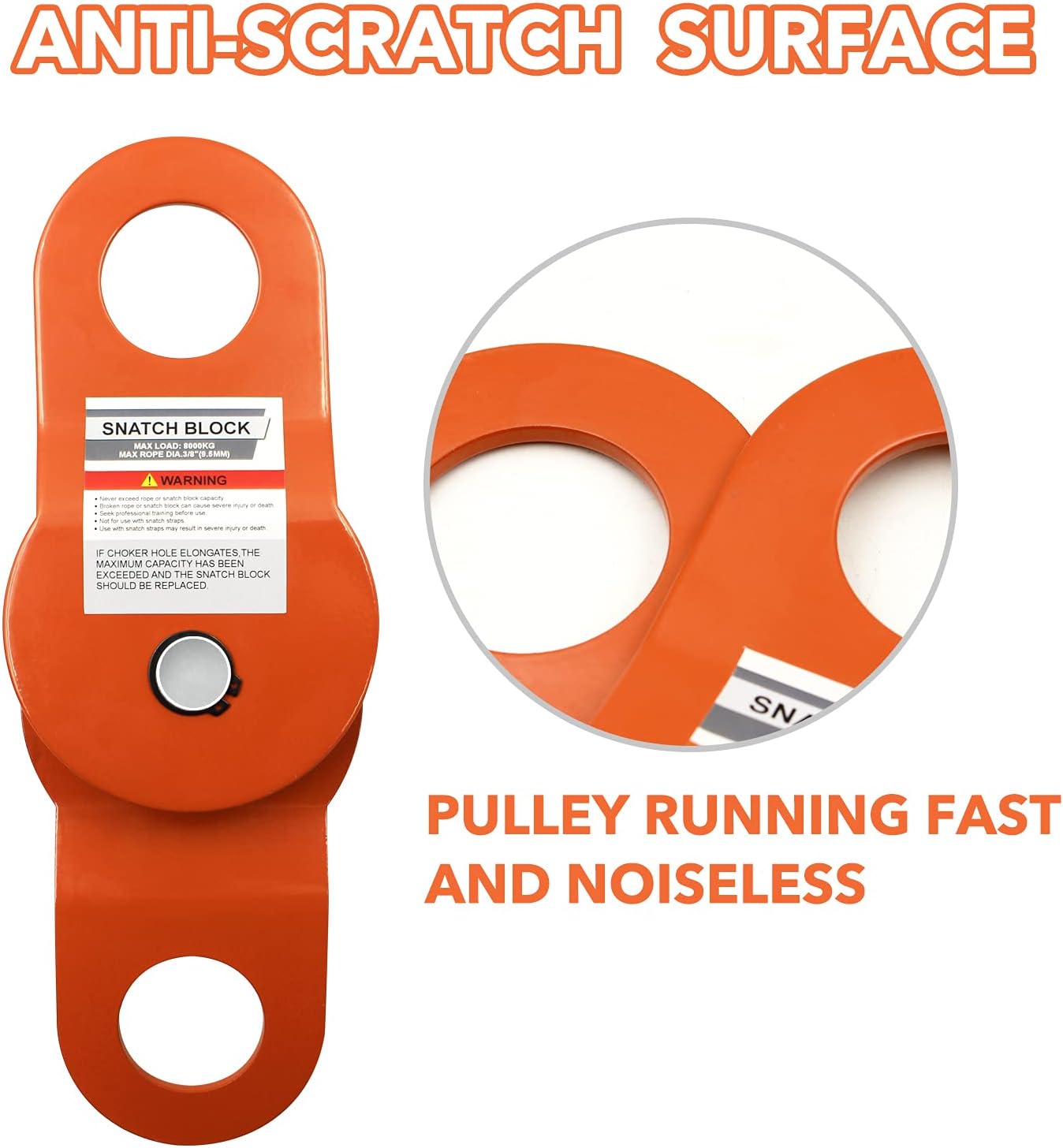 MILINI Snatch Block, Strength Recovery Off-Road Heavy Duty Winches Pulley for Synthetic Rope or Steel Cable, Universal Tackle Block for Truck, Tractor, ATV & UTV (Orange, 8T) : Automotive