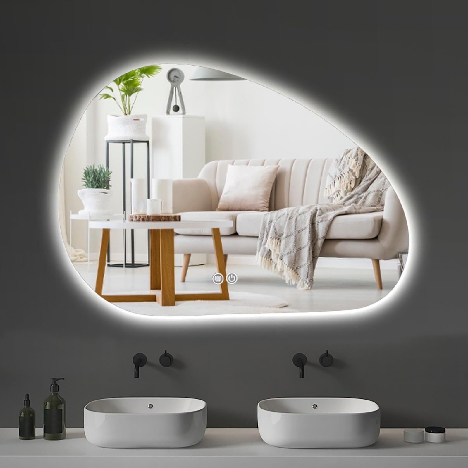 FGXHHS LED 3 Color Dimmable Wall-Mounted Vanity Mirror with Anti-Fog & Dual Touch Switch, 60x80cm/23.6x31.5in Horizontal Hanging for Bedroom Living Room Entrance