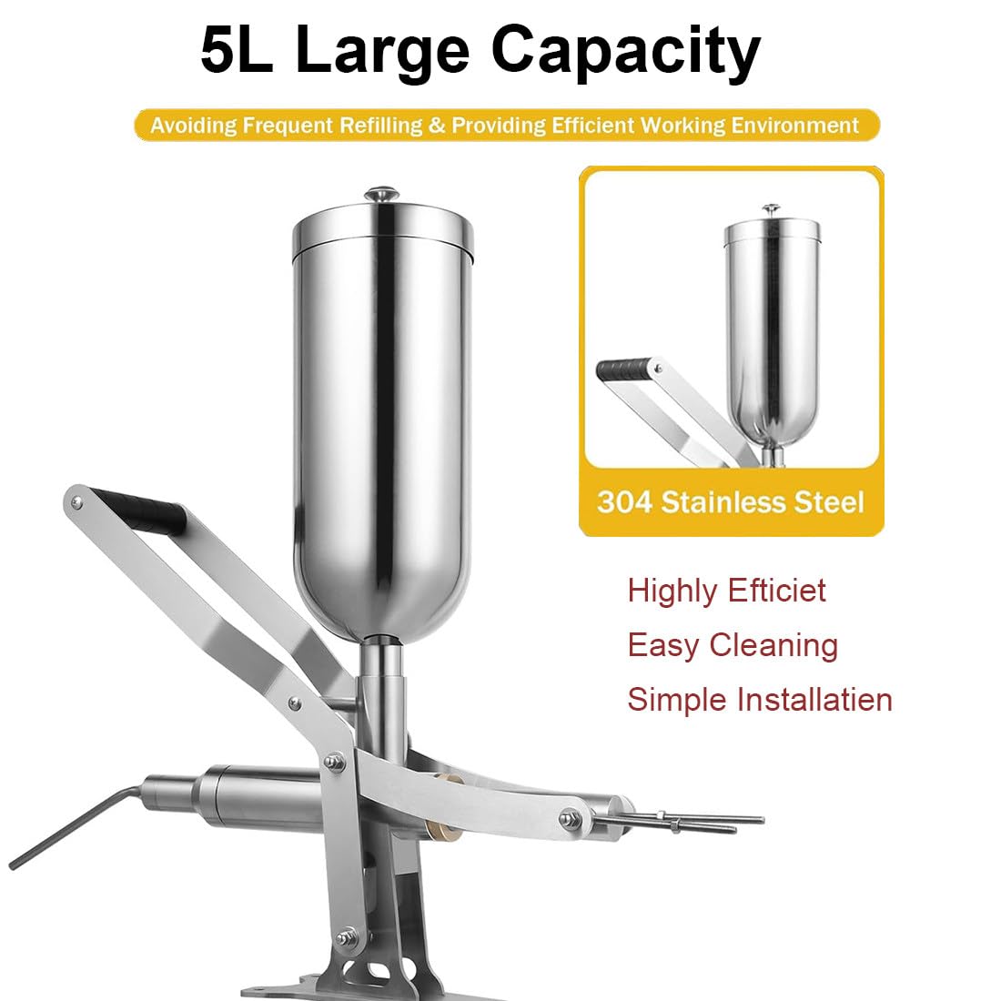 Machine De Remplissage pour Beignets Commerciale 5 L, Remplisseuse Manuelle pour Beignets, en Acier Inoxydable, Machine Remplir Crèmes avec 4 Tuyaux pour Cuisine Restaurant