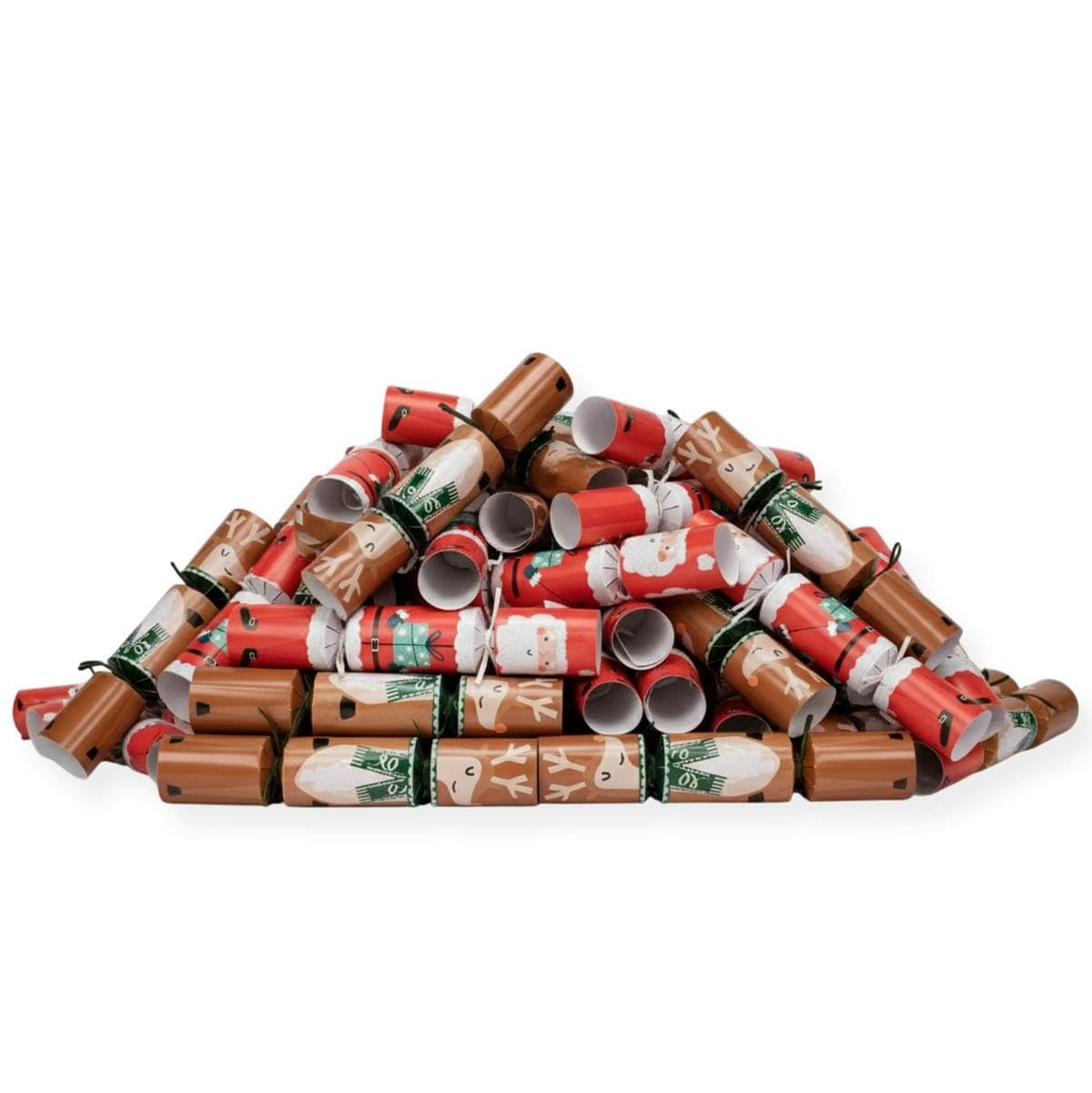 Celebration Crackers 10" Santa & Reindeer Kids Christmas Cracker Bulk Pack Catering Table Decorations - FSC Mix Box of 100 for Schools, Restaurants & Hotels