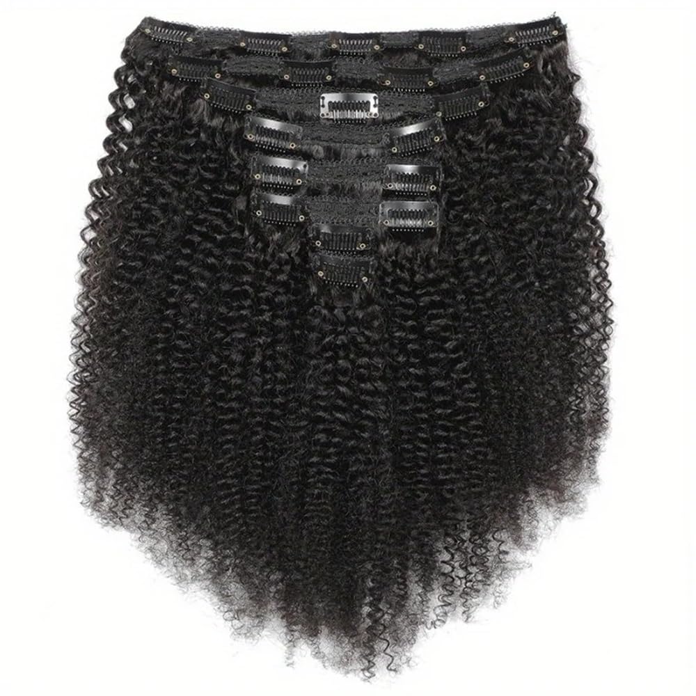 Przedłużenie włosów ludzkich z klipsami afro, kręcone, 8 sztuk, 120 g/zestaw, naturalne ze brazylijskie włosy, dla czarnych kobiet, kolor 20-55 cm przedłużanie włosów (12 cali)