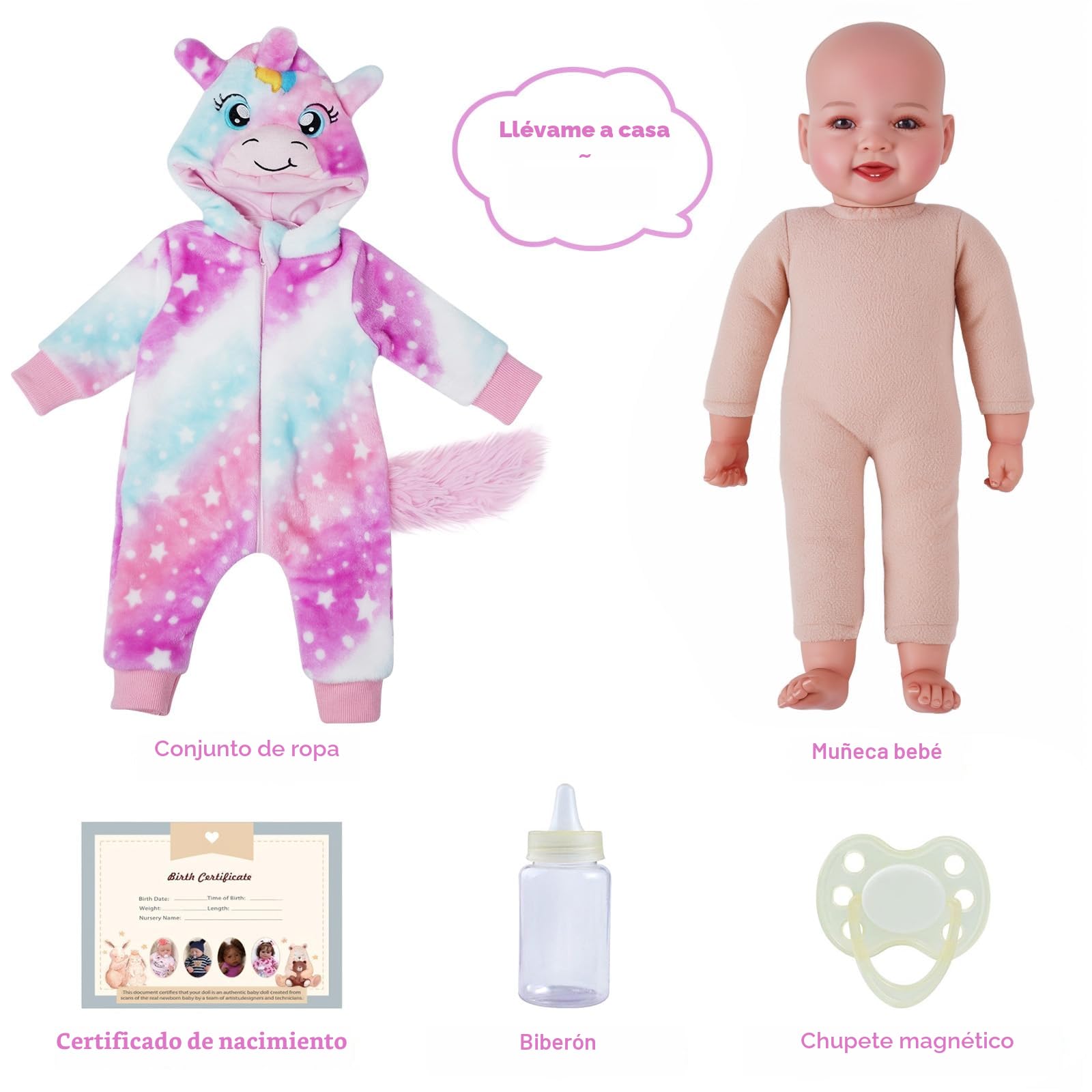 BABESIDE Muñeca de bebé de 43 cm / 17 Pulgadas con Cuerpo de Tela, muñeca con Encantador Atuendo, Chupete y biberón como Regalo para niños a Partir de 3 años