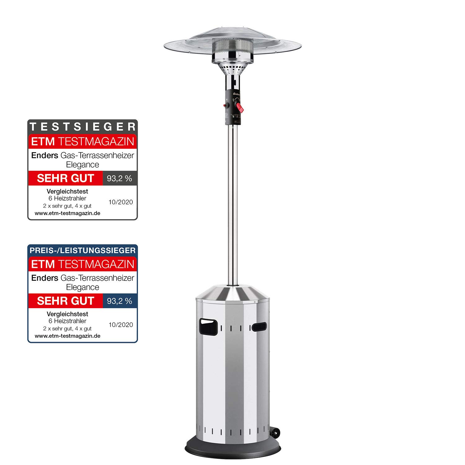 Enders Elegance Estufa exterior de gas ajustable entre 3,5-8 kW, Estufa gas para terraza o jardín ajustable con ruedas y dispositivo antivuelco, Estufa de gas exterior de acero inoxidable #937622