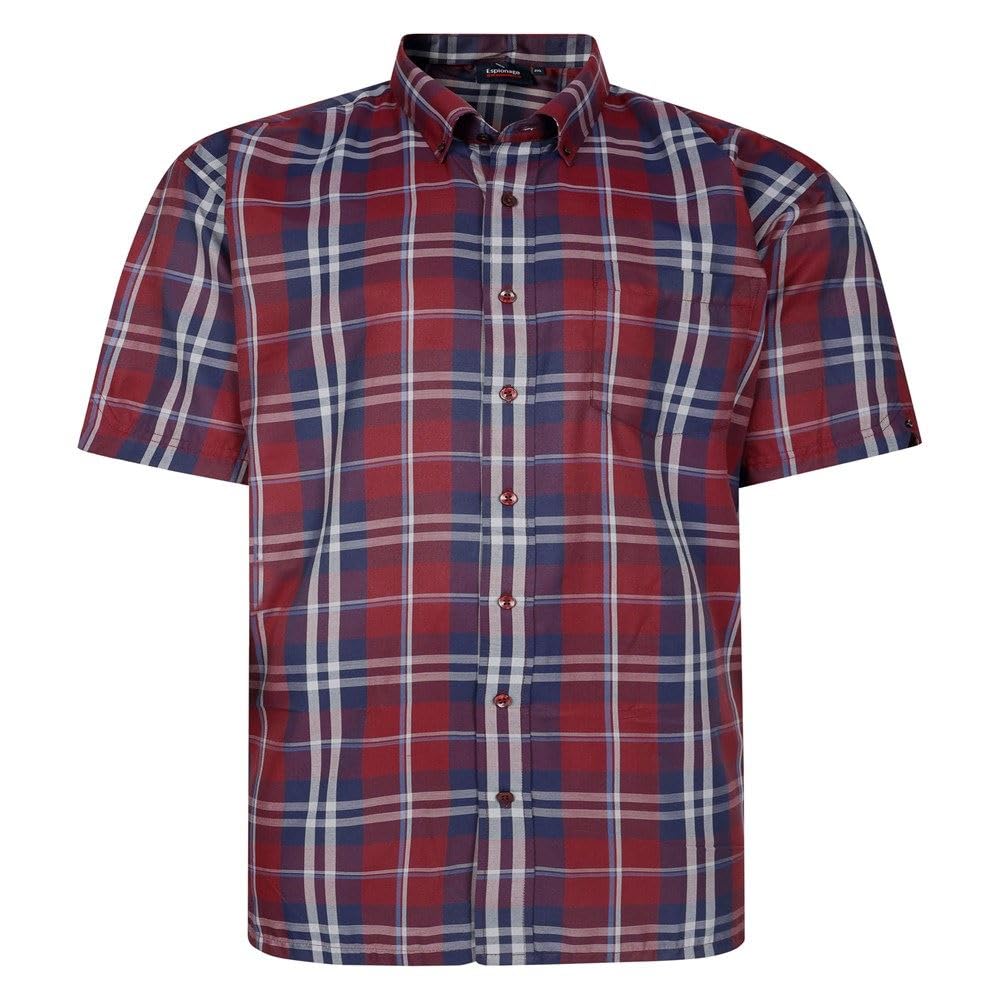Espionage Short Sleeve Check Shirt for Men in Burgundy, 4XL
