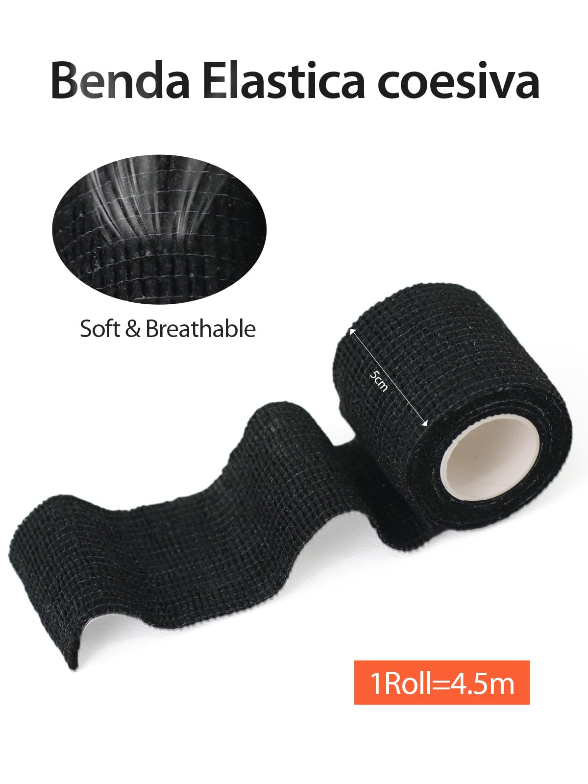 tigratigro Benda Elastica Coesiva 12 Rotoli 5cm x4.5m, Bendaggio Adesiva Coesiva Nastro Bendaggio Sportivo Non Tessuto Autoadesivo Benda Salvapelle Fasciature per Mani, Piedi, Ginocchia Nero