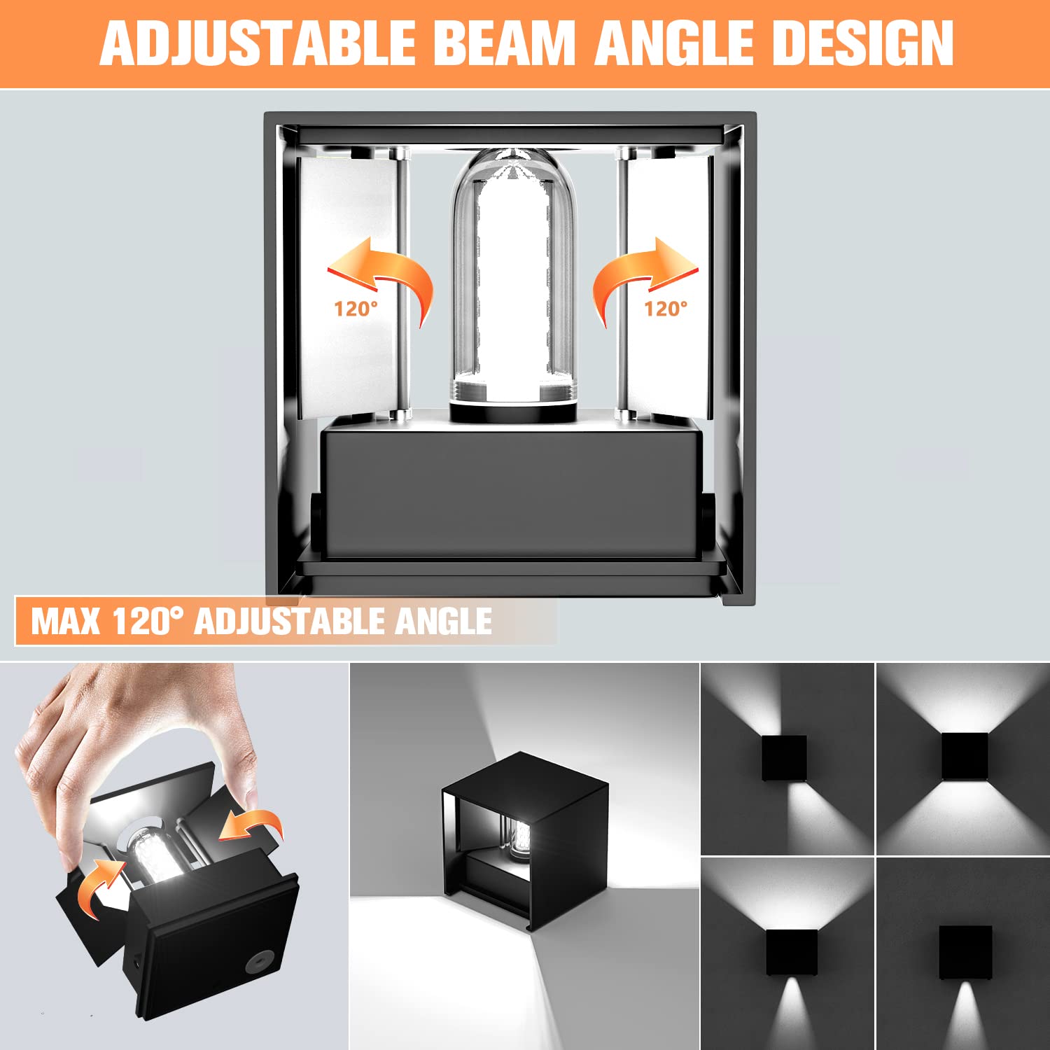 YrgePowk 4 Pezzi Applique da Parete con Lampadina Sostituibile G9 LED, Applique da Esterno IP65 Impermeabile Applique da Parete Interno 9W 6000K Bianco Freddo Angolo del Fascio Regolabile (Nero)