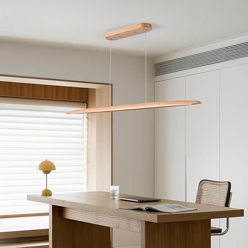 Miniatura 3 de YISDESIGN Lámpara colgante lineal LED de 39 pulgadas, lámpara colgante regulable, luz de madera para isla de cocina, 24 W para comedor, sala de