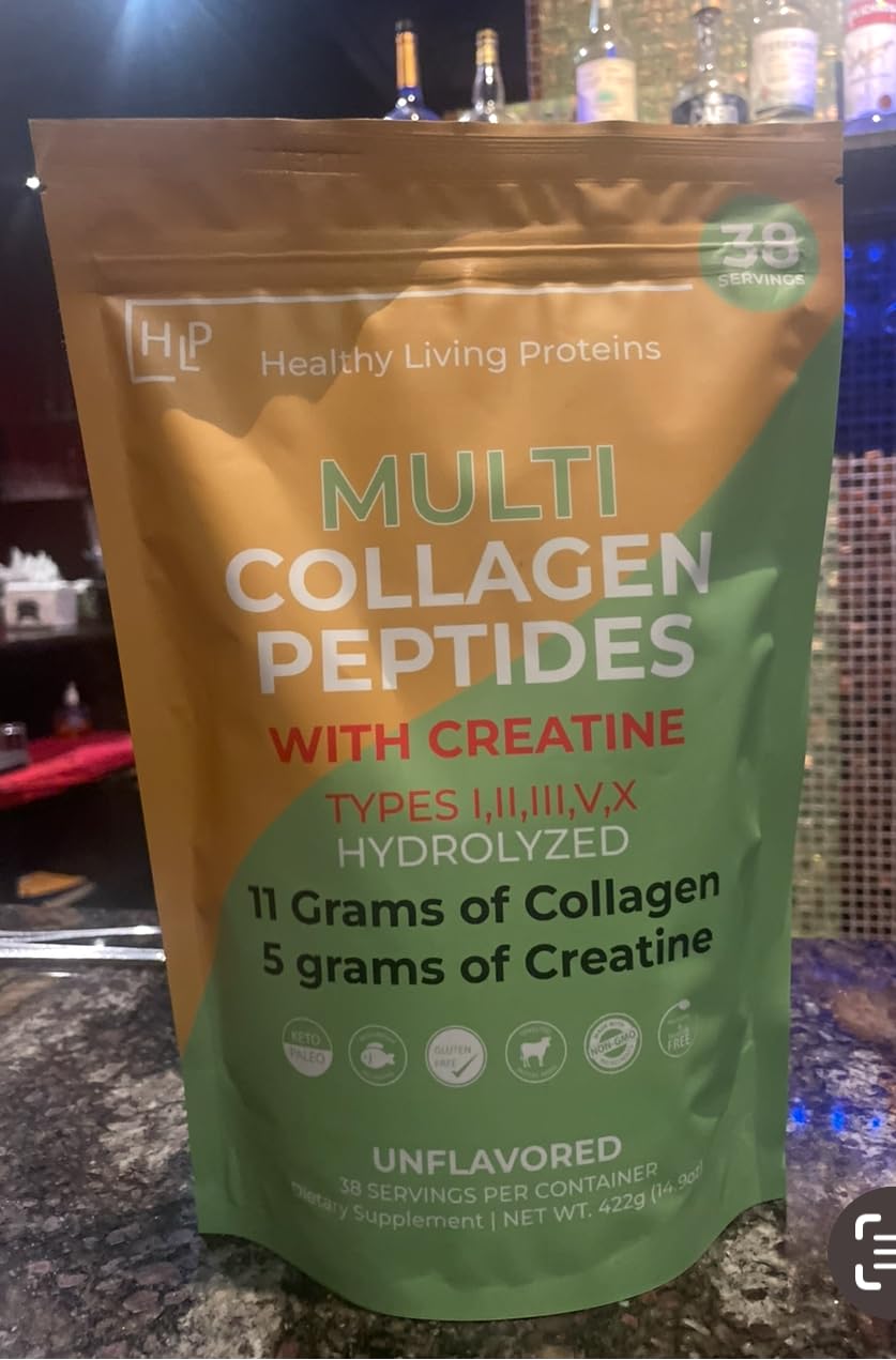 Healthy Living Proteins Multi Hydrolyzed Collagen Peptides with CREATINE Type I II III V X Grass Fed Bovine