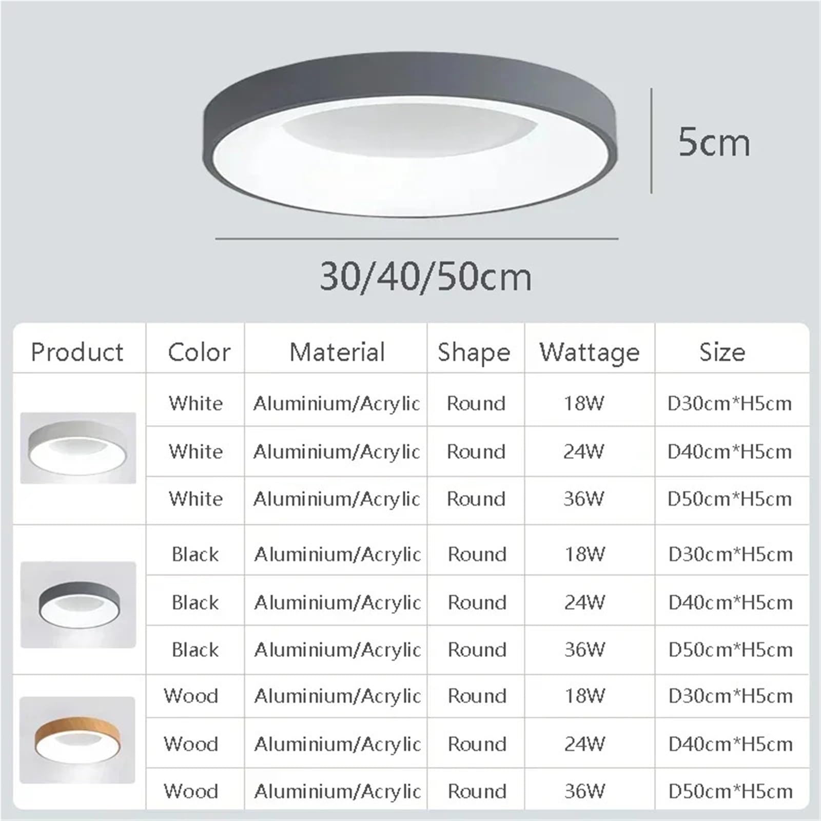 Plafon LED Techo Regulable,Luz Led Techo Plafón LED de Techo Redondo 30/40cm Con Mando For Salón y Dormitorio Atenuable(White,Remote Control,30cm-18W)