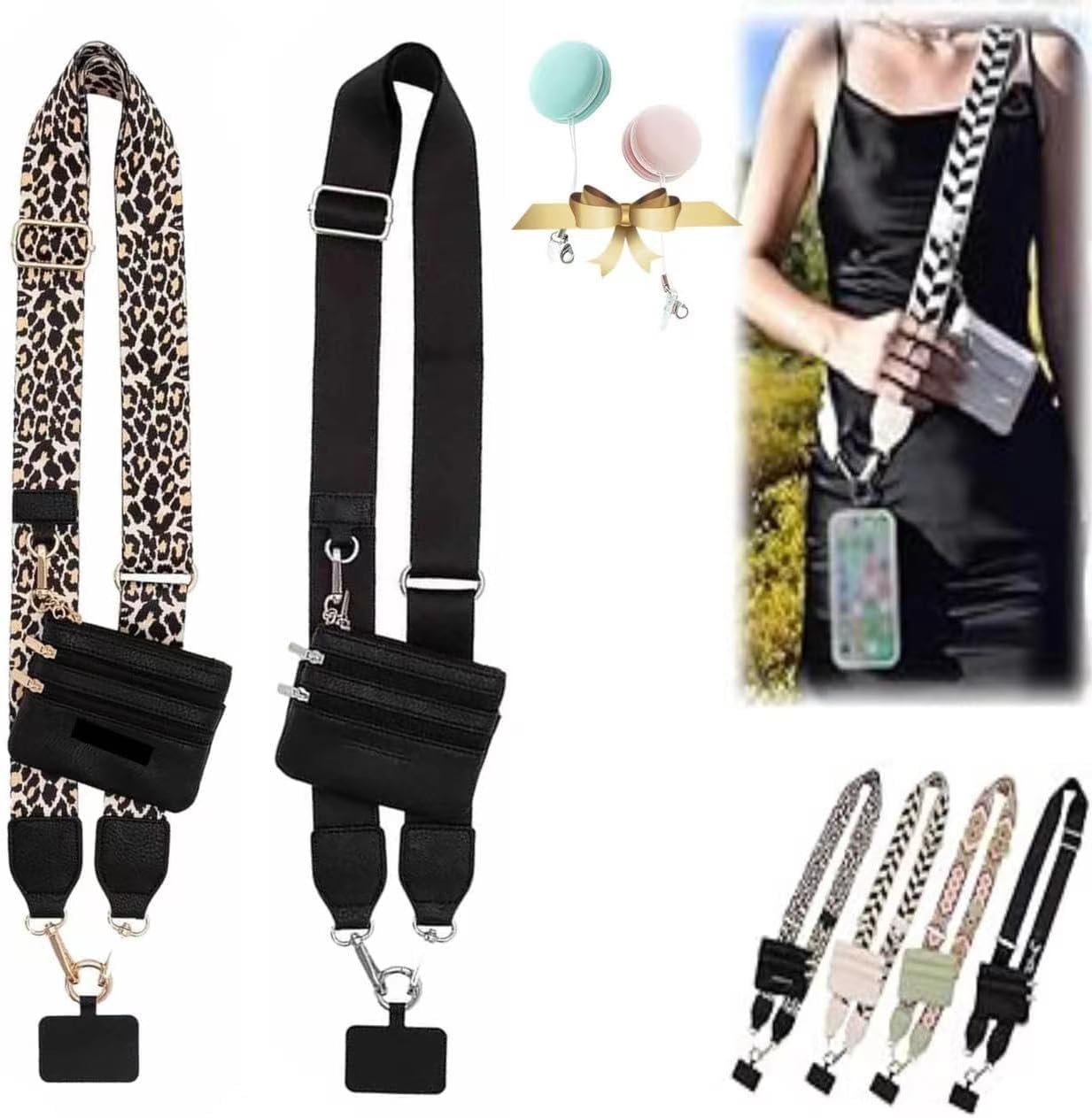 Sponsored Ad – 2-Pack Phone Strap with Zippered Pouch, Crossbody Phone Strap With Clip - Black + Brown