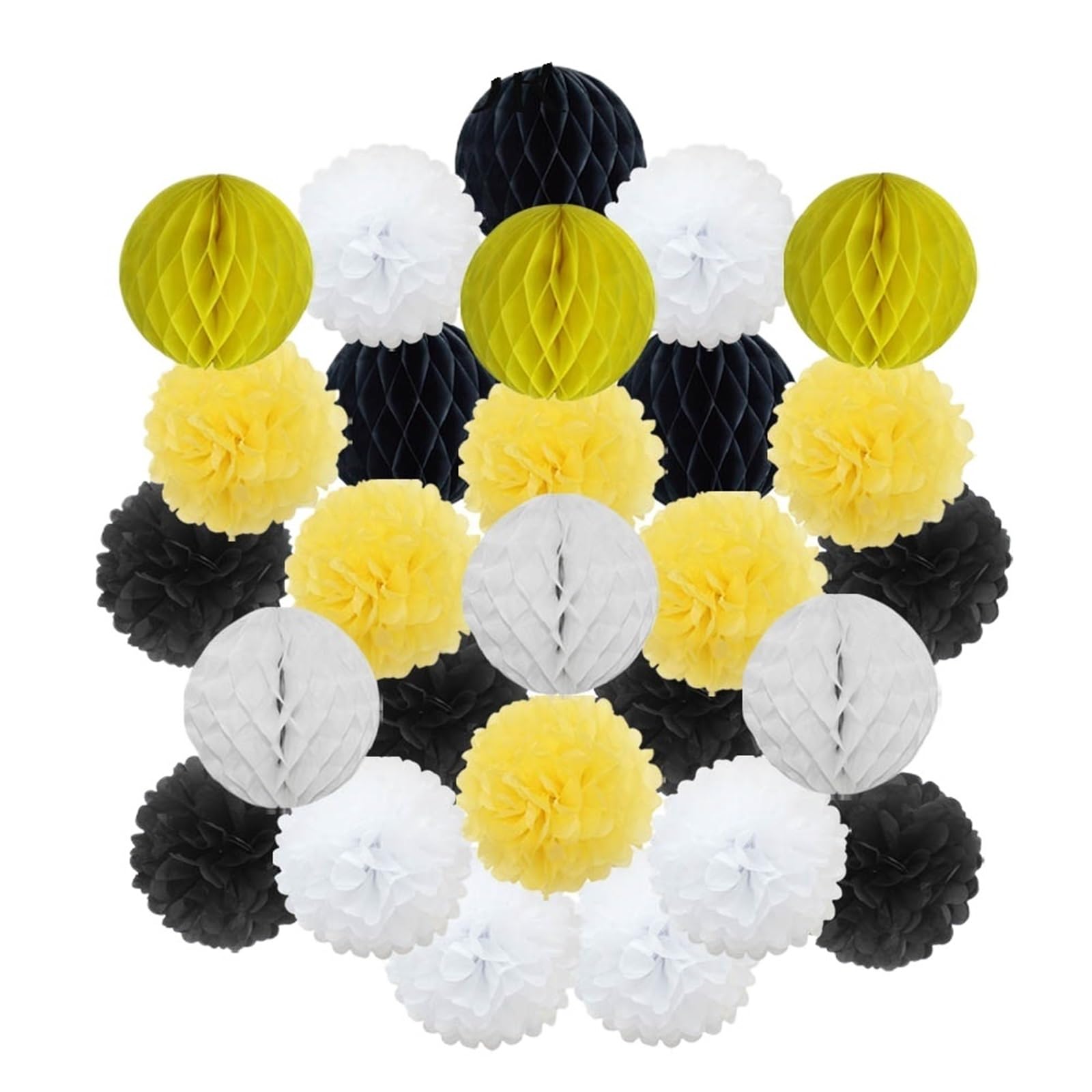 Paper Pom Poms Wedding Ceremony DIY Decoration Hanging Round Ball Honeycomb Paper Pompom for Baptism Birthday Party Favor(Black Yellow,10inch(25cm))