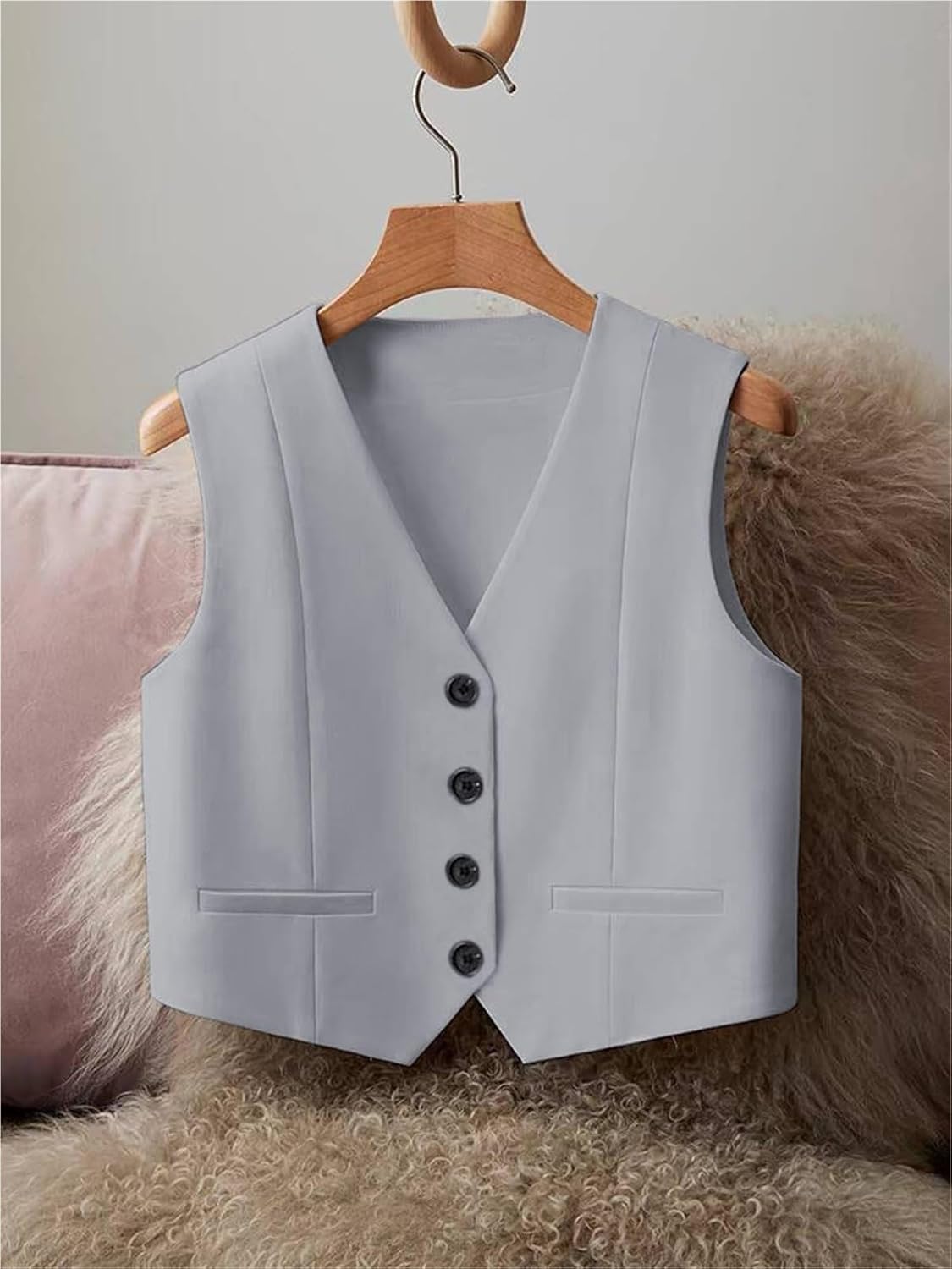 Women's V-neck Single-breasted Suit Vest Workplace Business Daily Dating Versatile Short Vest Jacket