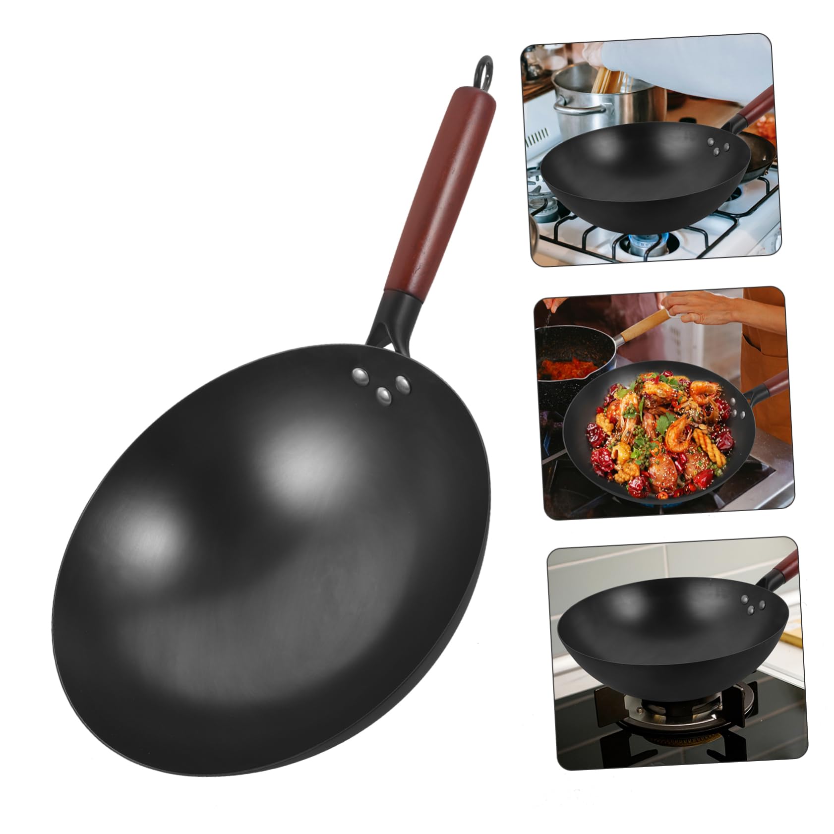 Padella Wok Tradizionale Da Antiaderente e Manico Ergonomico Perfetta Per Cucina Domestica e Professionale