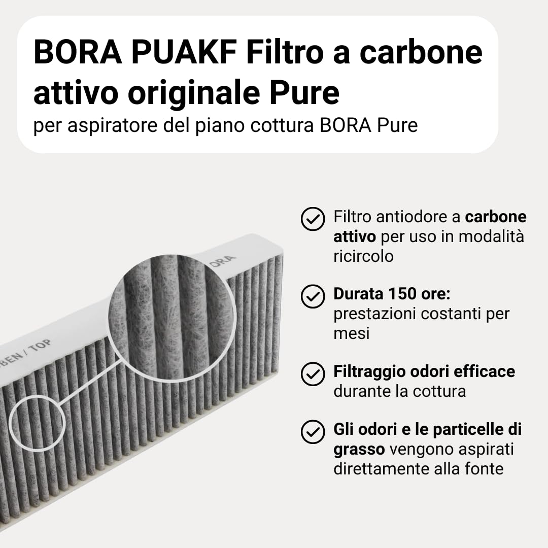 BORA PUAKF Filtro Carbonio Originale per Estrattore PURE, Cartuccia di Ricambio per Sistema Cappa, Accessorio Compatibile