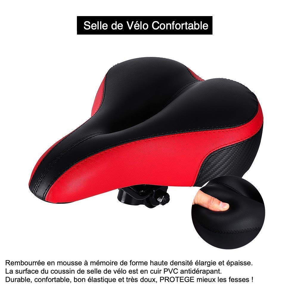 Selle de vélo de Ville avec Suspension,Selle de vélo Ergonomique avec Inserts,Selle de vélo Confortable,avec Bandes d'avertissement Rouges