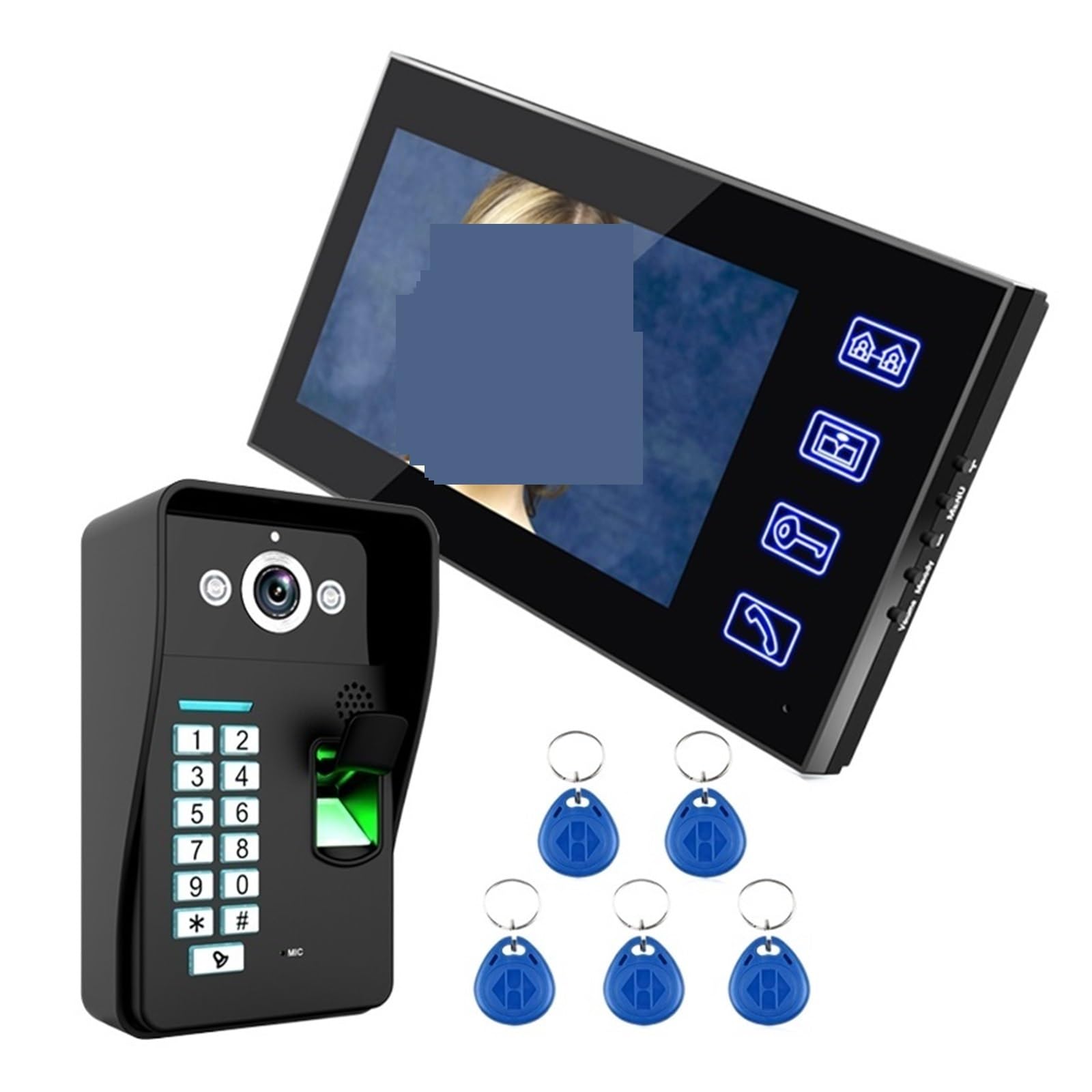 Klawisz Dotykowy 7 "Lcd Wideodomofon Z Czytnikiem Linii Papilarnych Instalacja W Mgnieniu Oka