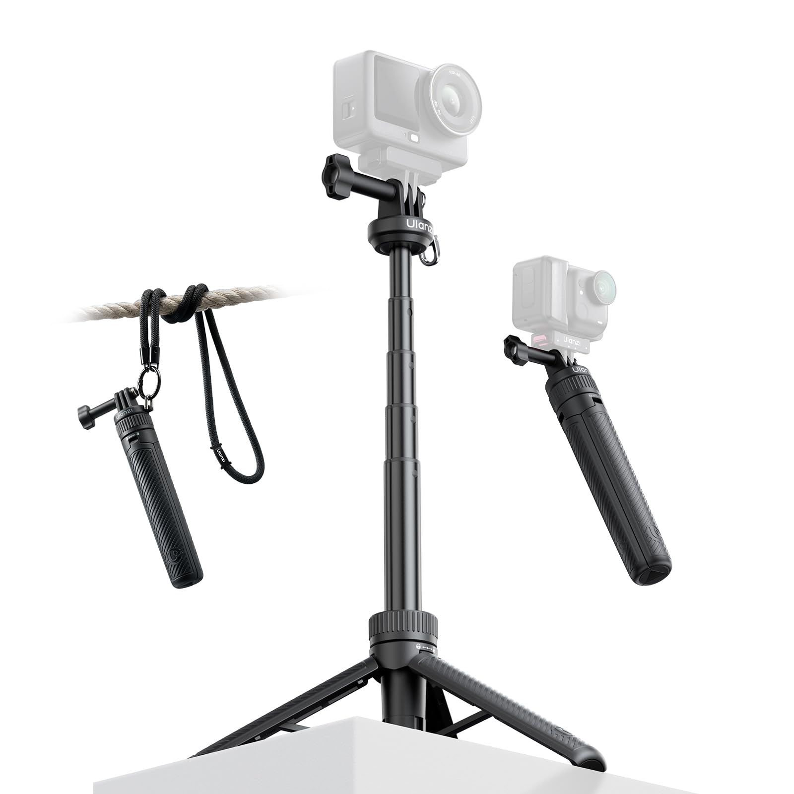 Ulanzi MT92 Kijek do selfie do kamery sportowej, kompatybilny z Go Pro, 2 w 1, wysuwany uchwyt, podróżny kijek do selfie, mini statyw do DJI Action 5/6