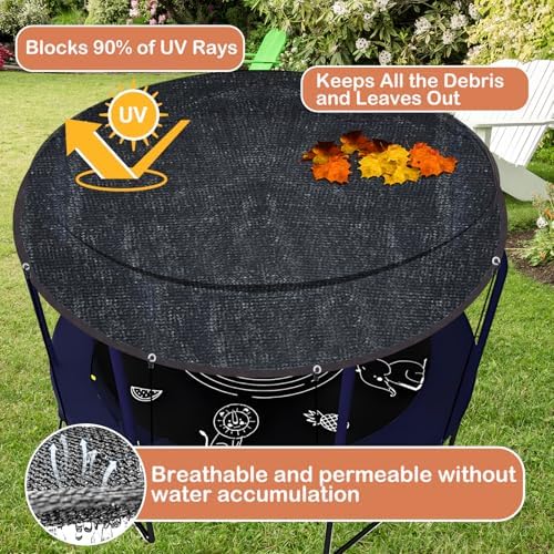 Trampoline Cover Round 12 Holes 90% Sunblock Shade Cloth 8FT Black Trampoline Top Shade Cover Sun Shade Mesh Tarp with 49FT Elastic Cord & 24 Plastic Hooks for Outdoor Backyard Playground(Tent Only) - 5