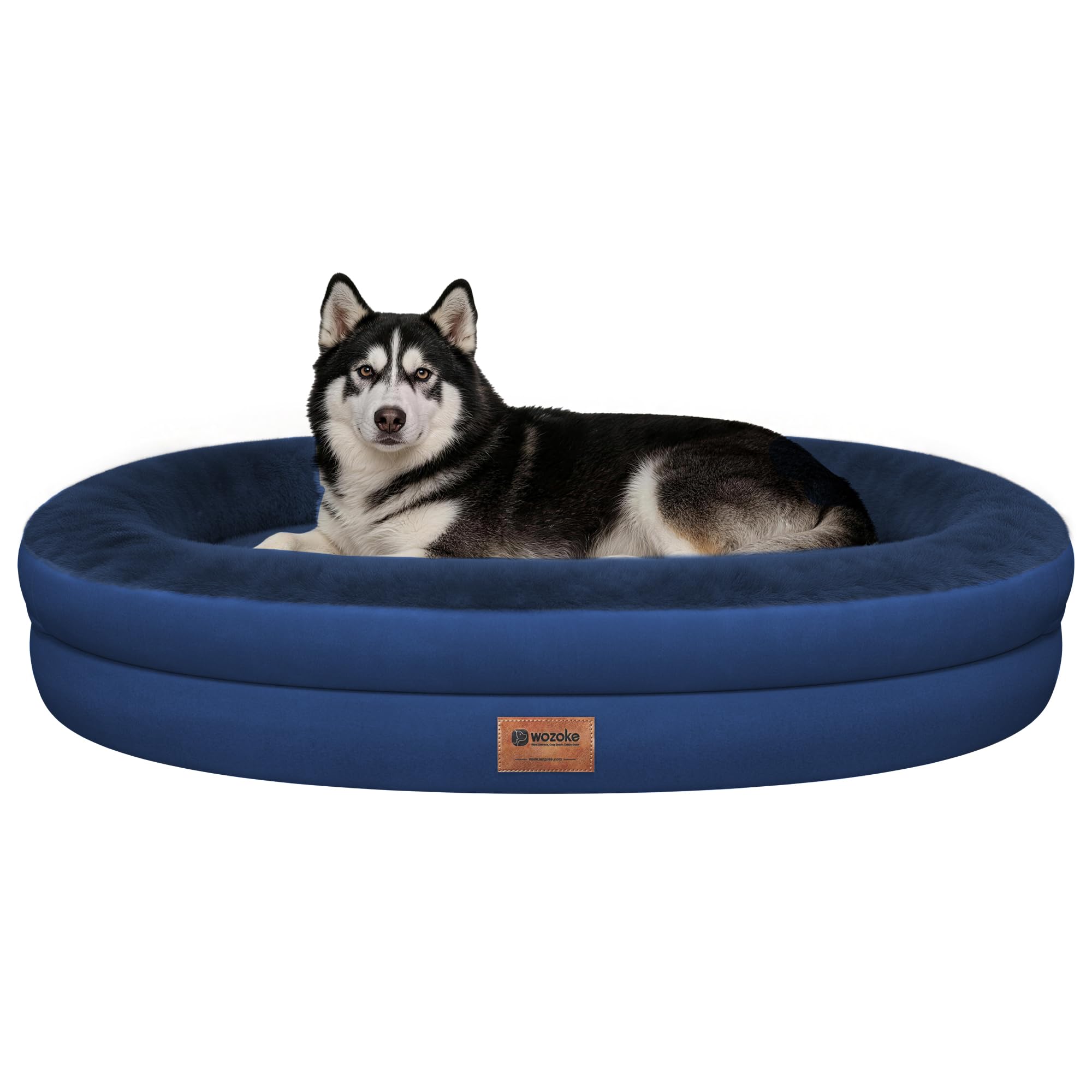 WOZOKE Orthopedic Dog Bed for Extra Large Dogs, XL Waterproof Dog Bed with Bolsters, Supportive Egg Crate Foam Pet Couch Bed with Removable Washable Cover & Non-Slip Bottom, Navy