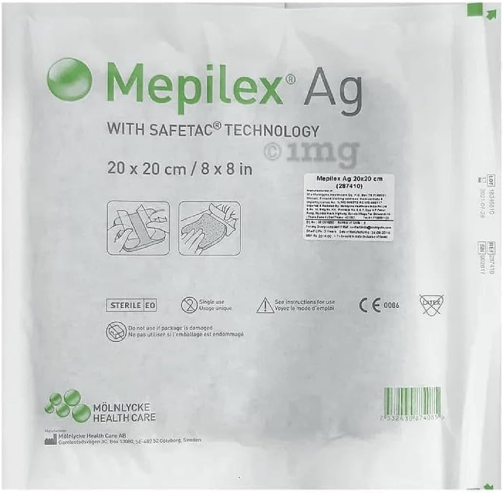 - Ag Antimicrobial Soft Silicone Foam Dressing 20cm x 20cm Soft and Conformable