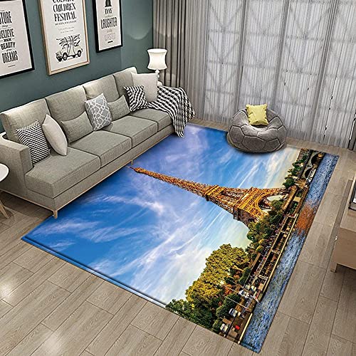 JOKITA Tapis Moderne 3D Tour Eiffel Tapis De Chambre De Salon De Chambre Enfant Tour Eiffel Decoration Carpet, Tour Eiffel Antidérapante Moquette 80x120 cm