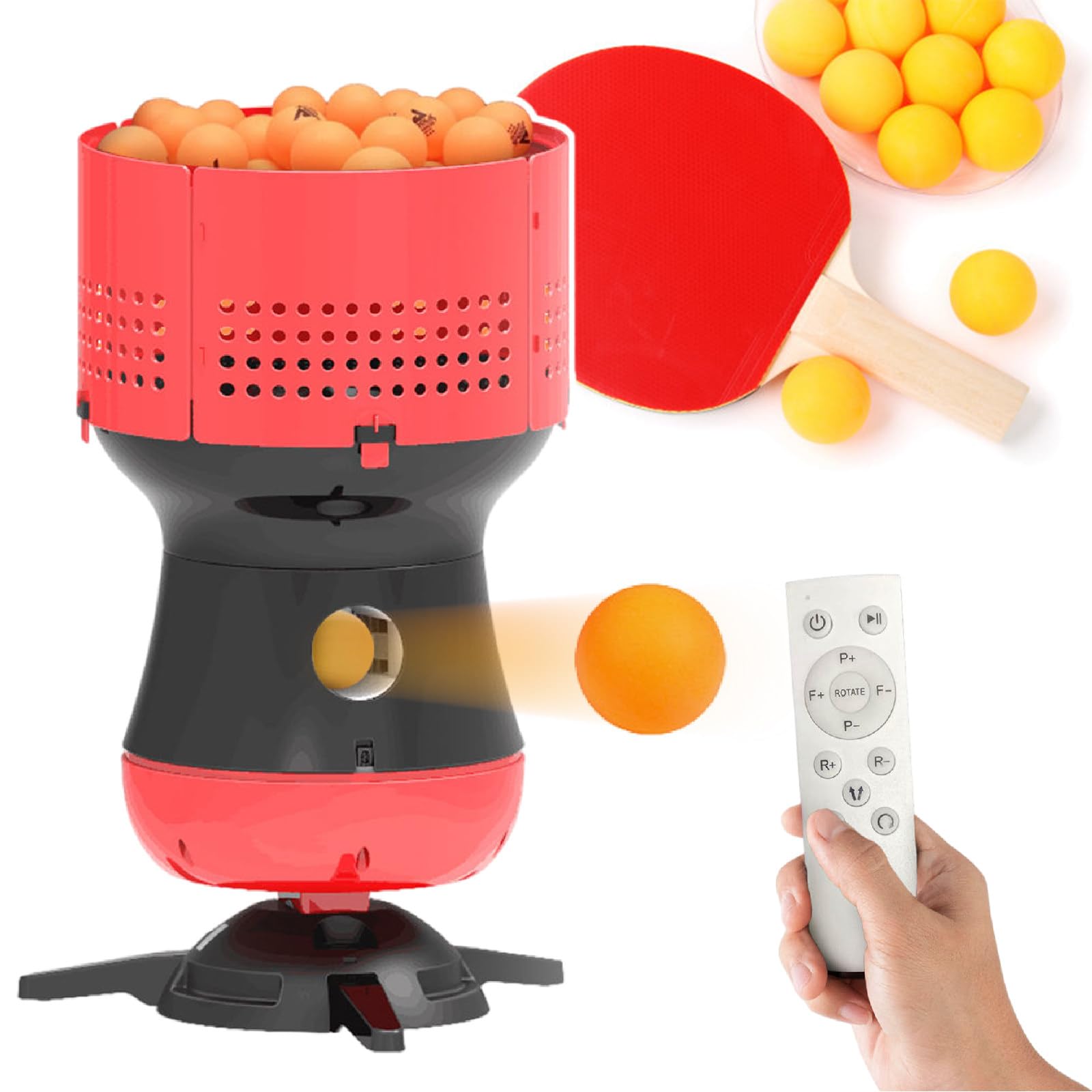 Robot de Tenis de Mesa con Reserva de 90 Pelotas, Máquina de Pelotas de Ping Pong, Control Inalámbrico, Ejercicios Programables-Frecuencia/Velocidad de Pelota/Rotación/Punto de Impacto/Altura