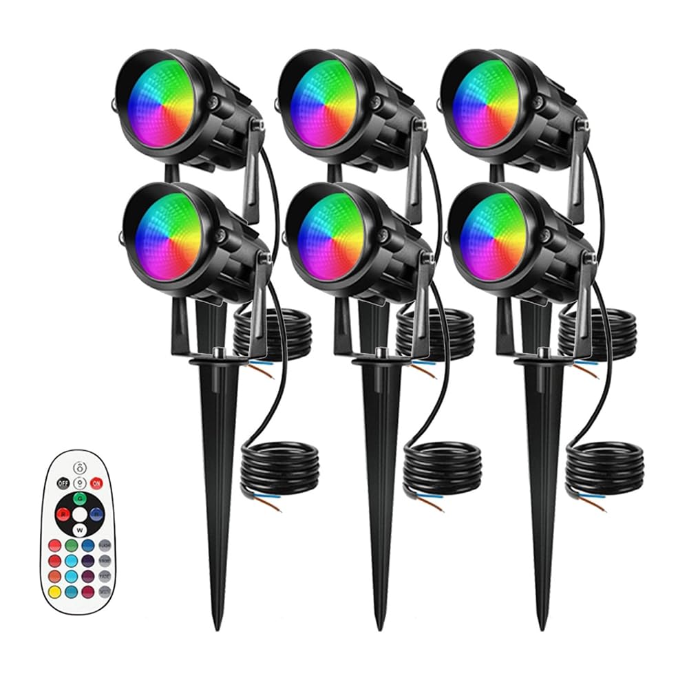 UDSKNV[KSL RGBW LED 10W Outdoor Landscape Light 6PCS Color Changing with Remote Control IP65 Waterproof Spotlights Spike