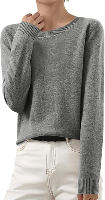 OIOLOYJM Fall Cashmere Sweaters for Women 2025 Crewneck Long Sleeve Tops Knitted Pullovers Lightweight Merino Wool Sweater