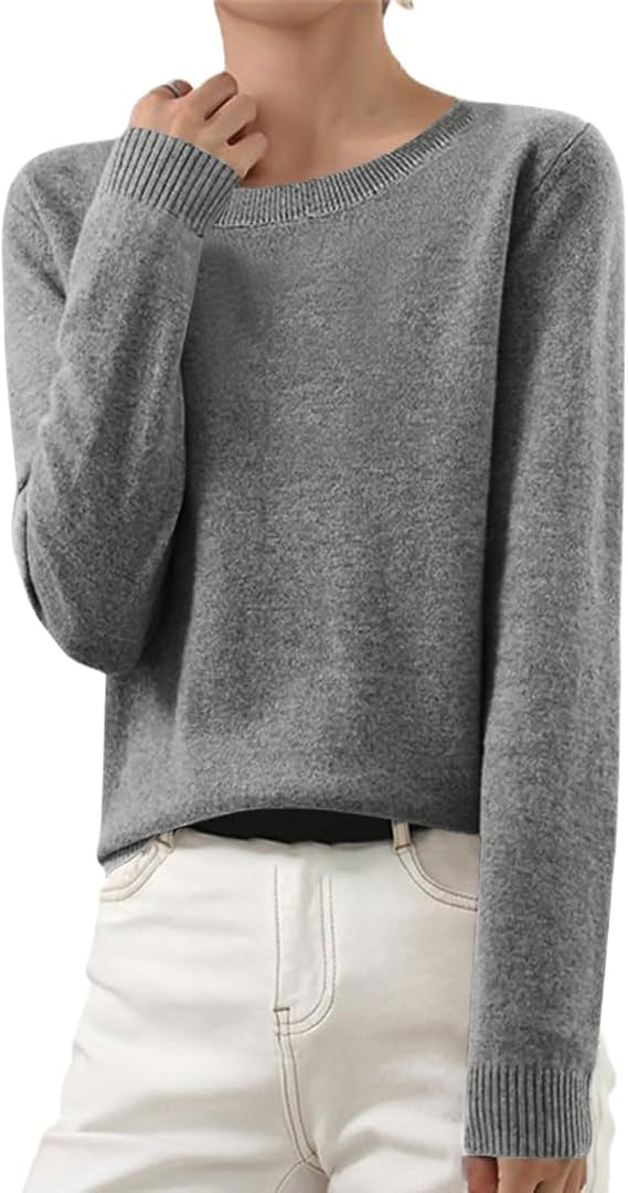 OIOLOYJM Fall Cashmere Sweaters for Women 2025 Crewneck Long Sleeve Tops Knitted Pullovers Lightweight Merino Wool Sweater
