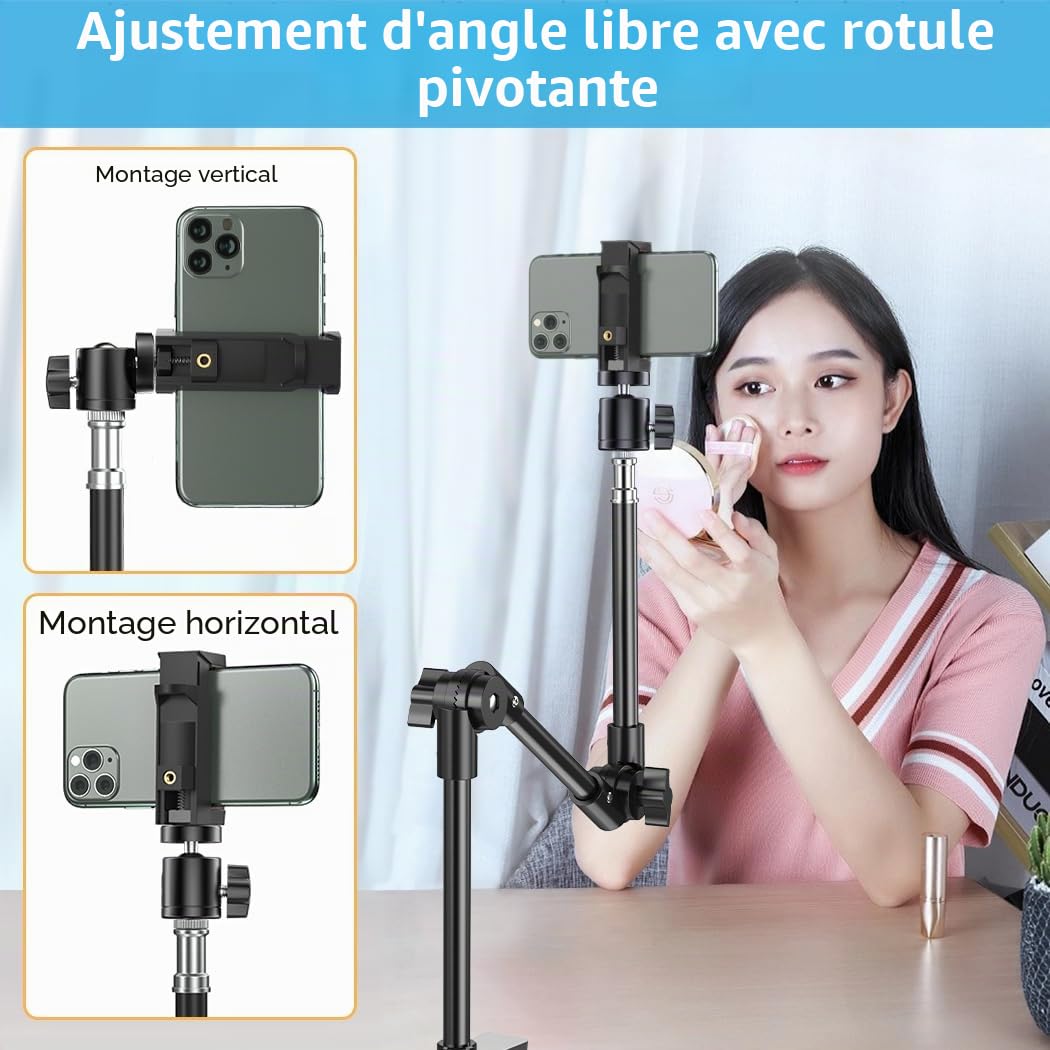 KDD Support de Caméra Webcam avec Porte Téléphone, Support Projecteur 55cm Pliable Flexible Col de Cygne, Support Webcam pour Logitech C922 C930e C920S C920 C615 C960 Brio 4K, Gopro Hero 8 7 6 5