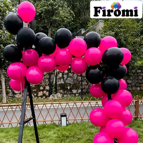 Image of Firomi Hot Pink Latex Balloons 12-inch 100 Pack (with 3 Ribbons) | Big Helium Round Magenta Thicken Balloon for Wedding Birthday Party