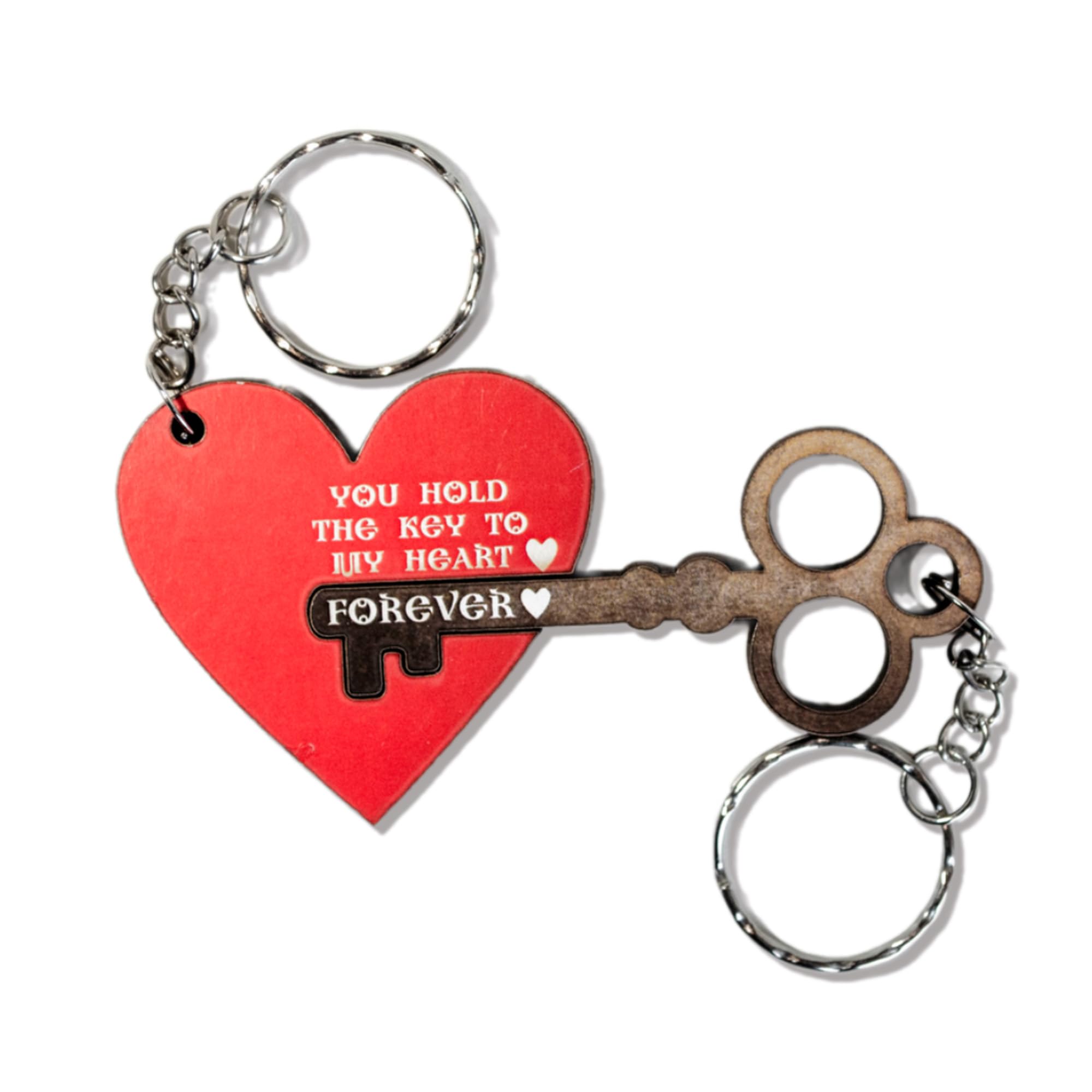 MAX WOODY Key With Heart Couple Keychains - Matching Valentine's Gift For Him & Her