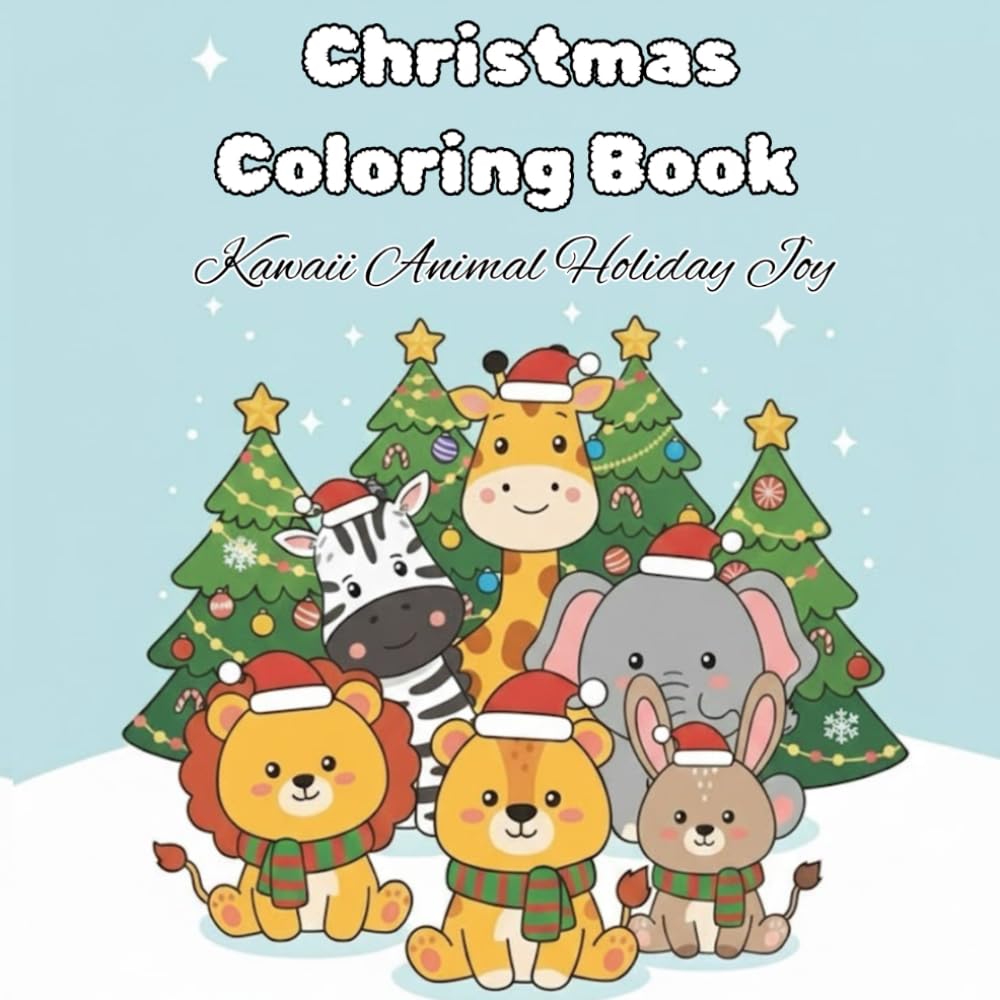 Christmas Coloring Book. Kawaii Animal Holiday Joy