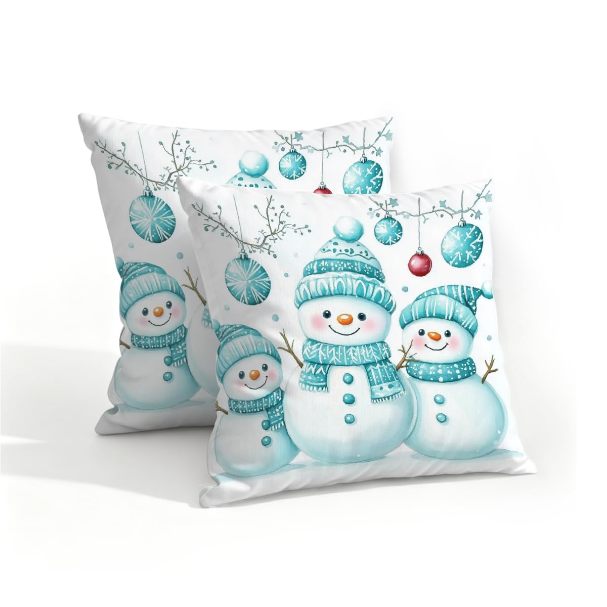 Outdoor Pillow Covers Waterproof Pillowcases 16x16IN Set of 2 Christmas Ball Snowman Decorative Throw Cushion Case for Couch Sofa Garden Patio Furniture