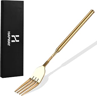 Extendable Fork, Expandable Fork for Prank/Jokes, Extended Extending Extend Extender Extension from 8.7" to 25.4" Extra Long, Stainless Steel Telescopic Telescoping Retractable Forks. Gold