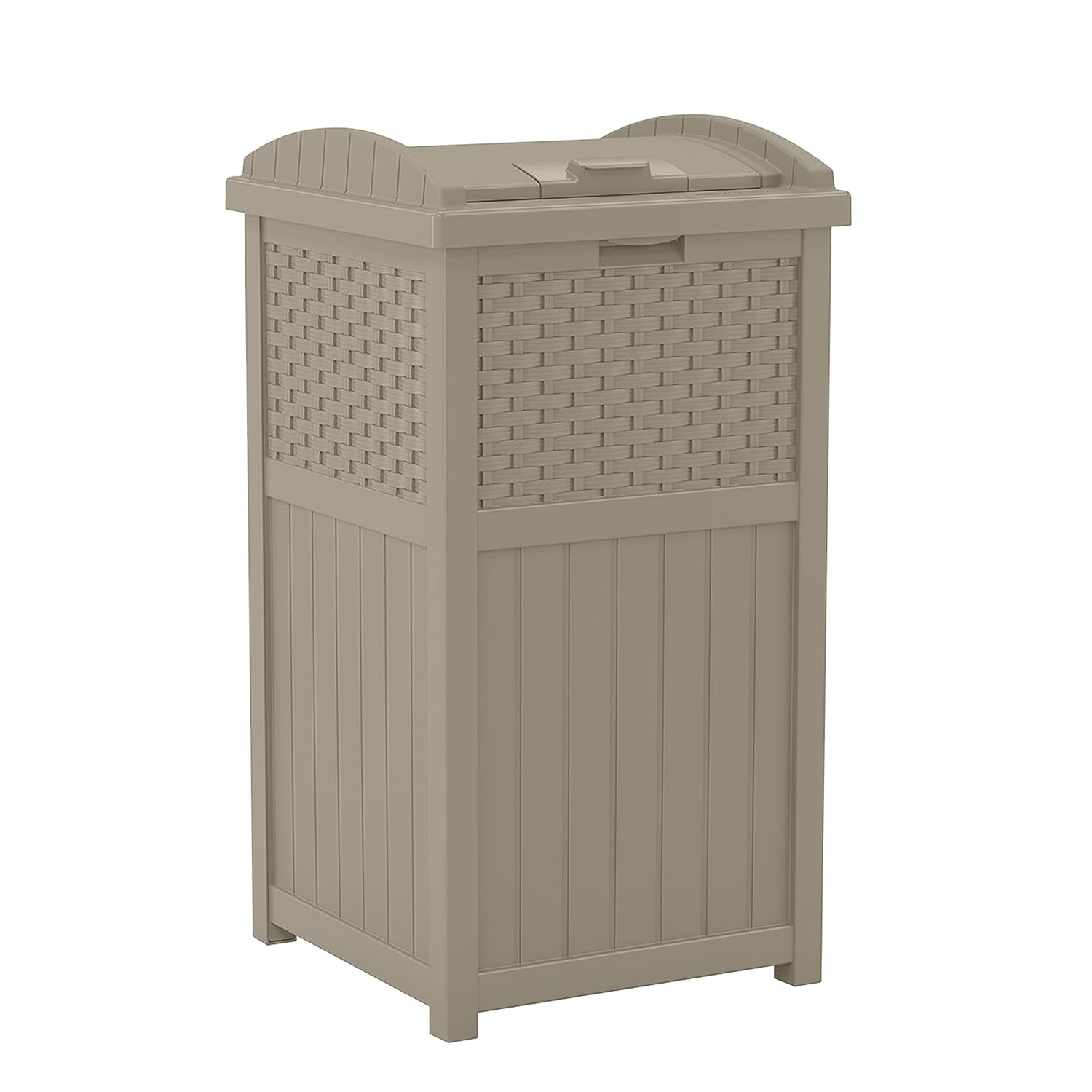 Suncast 33 Gallon Hideaway Trash Can for Patio - Resin Outdoor Trash with Lid - Use in Backyard, Deck, or Patio - Dark Taupe Dark Taupe Trash Can