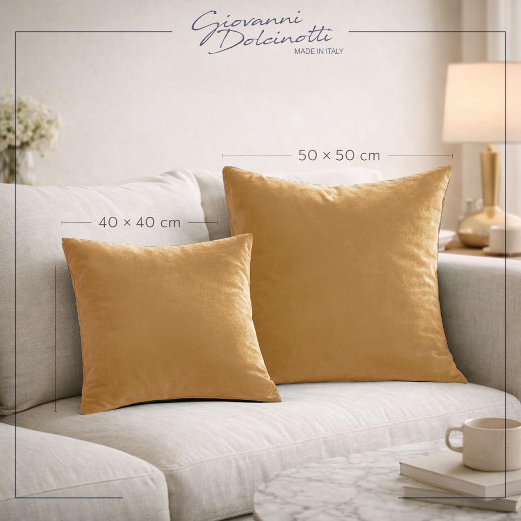 Giovanni Dolcinotti MADE IN ITALY Set of 2 Sofa Cushion Covers - 50 x 50 cm - Velvet - Gold - Decorative Cushion Covers for Sofa Living Room Bedroom - Zip - Monroe Model - 4
