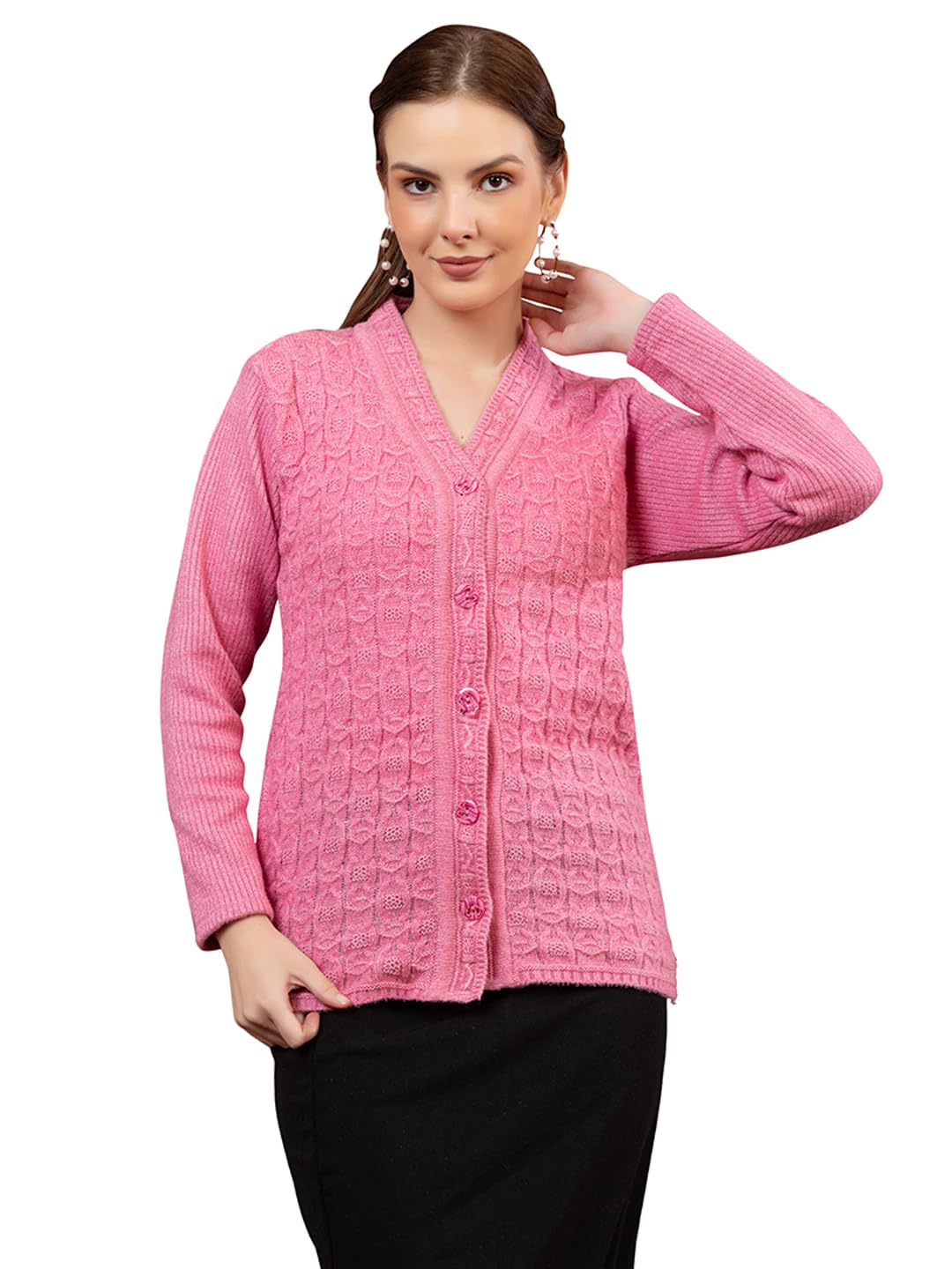Women’s Wool Blend Button-Down Cardigan | Long Sleeve V-Neck Sweater with Cable Knit Pattern | Soft, Warm & Breathable Winter Top for Casual, Travel & Office Wear-image-41