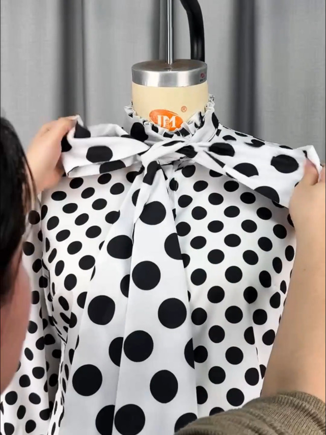 AOMEI Women's Bow Tied Neck Ruffle Trim Button Up Long Sleeve