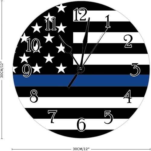Miniatura 2 de Swavecat Reloj de pared de madera con bandera de línea azul fina, 12 pulgadas, redondo, batería silenciosa, relojes decorativos de madera ecológicos