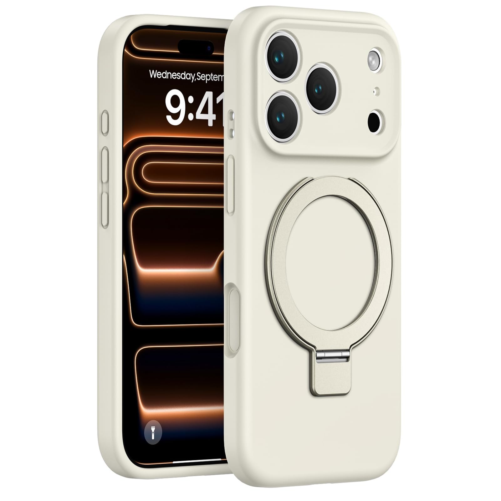 Generico Custodia Magnetica per iPhone 17 PRO Max/17 Pro/Air/17, Protezione anticaduta per Fotocamera, Cover in Silicone Liquido con Anello Girevole, Guscio Morbido, Bianco, 17 PRO Max