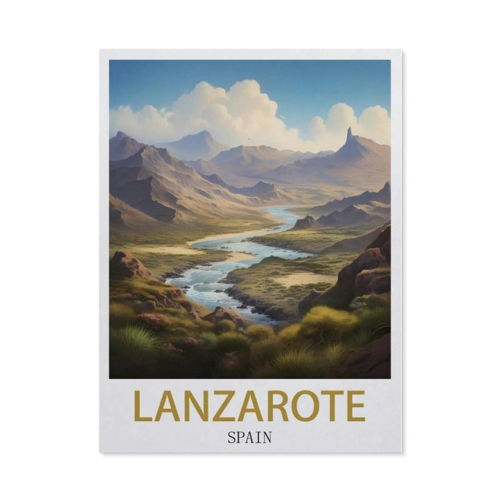 Beayodkp （50 X 60 Cm/19.68 X 23.62 Inches） 5D Diamond Painting，Lanzarote Spain Vintage Travel Posters，Diamond Embroidery Cross Stitch-Cg19