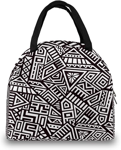 Miniatura 3 de Bolsa de almuerzo triangular geométrica para mujeres y hombres, lonchera aislada en blanco y negro, pequeña a prueba de fugas, linda lonchera