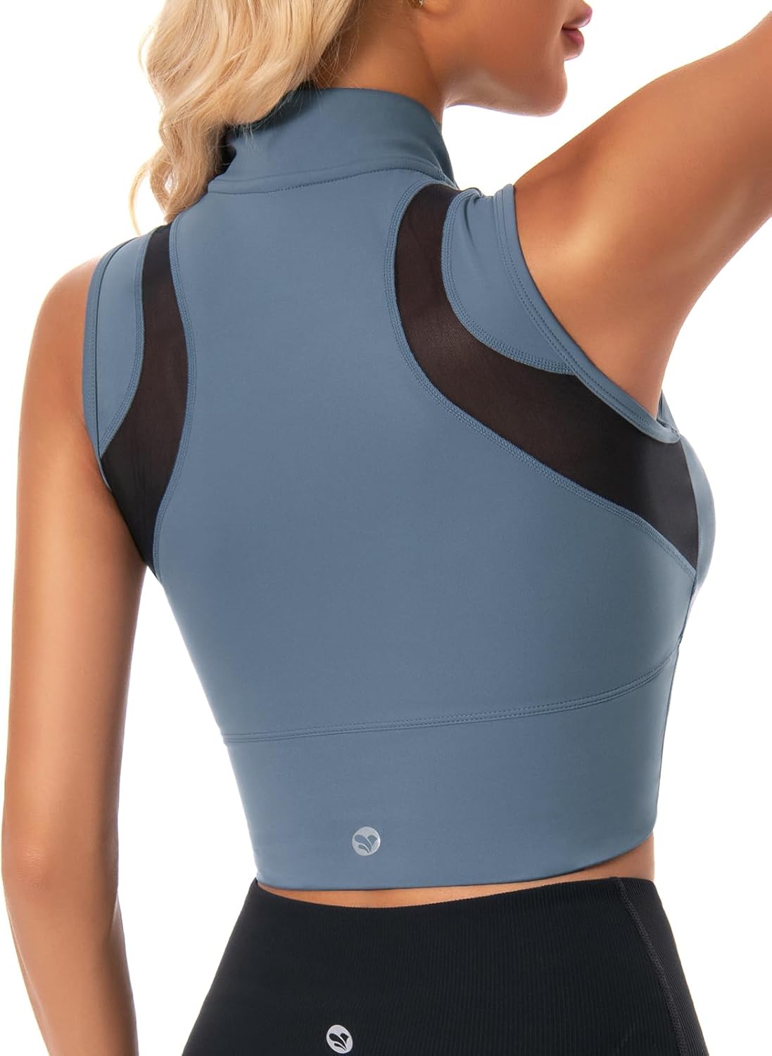 AARYA Cropped Workout Tank Tops for Women Built in Bra Half Zip High Neck Sports Bras Medium Support Sleeveless Athletic Top - Image 2