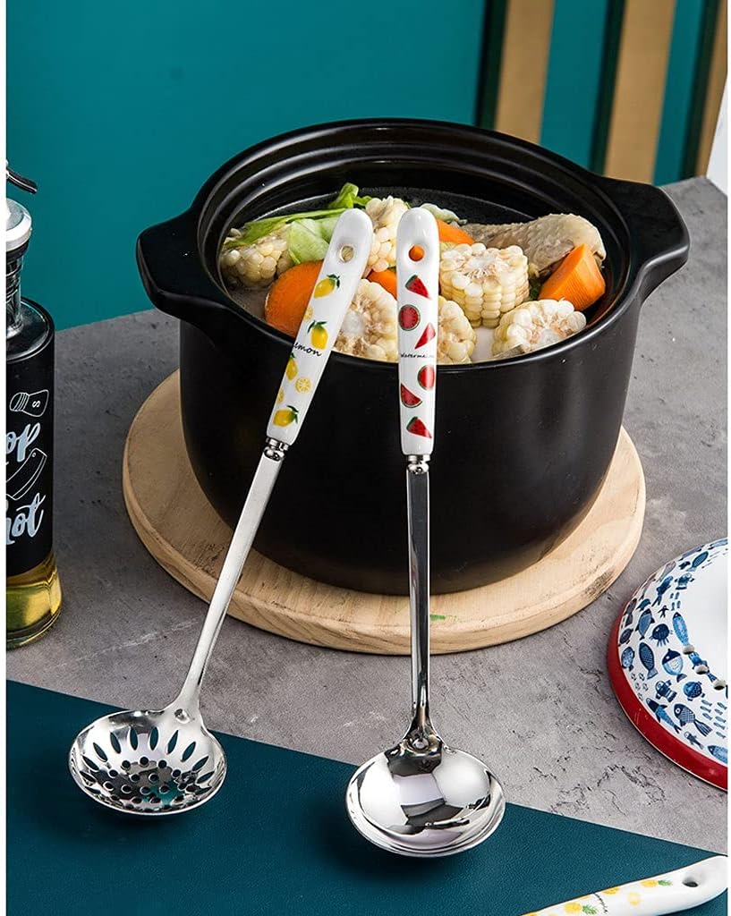 Tea Spoons Household Soup Spoon and Spoon Rice Spoon Hot Pot Soup Spoon Colander Long Handle Spoon 2 Pieces Ice Tea Spoons (Color : F) (B)