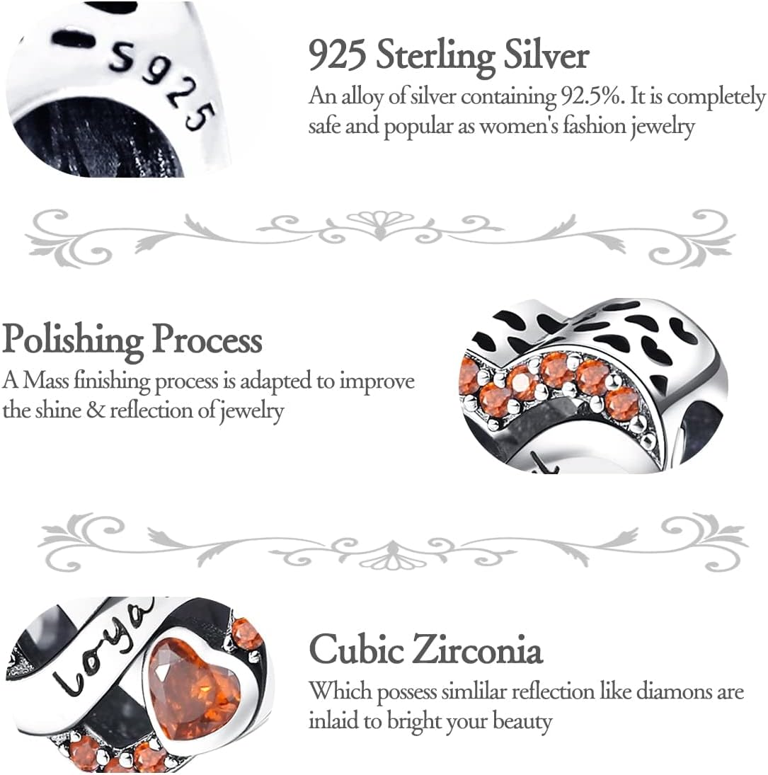 Birthstone Charms for Bracelet Necklace 925 Sterling Silver Love Heart Charms Happy Birthday Charms for Women Jewelry Gift(January) - Image 5